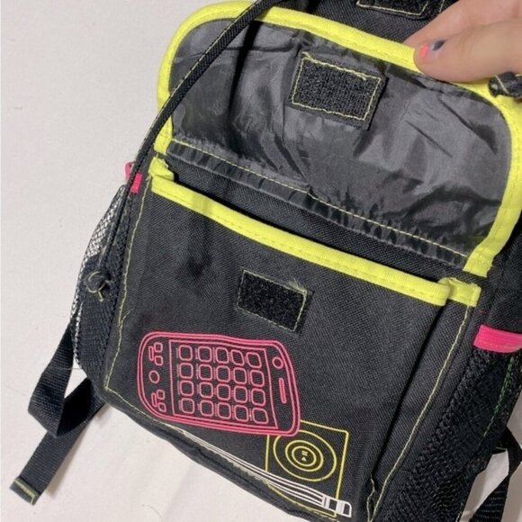 Vintage Black With Neon Graphic Book Bag Backpack - Picture 6 of 14